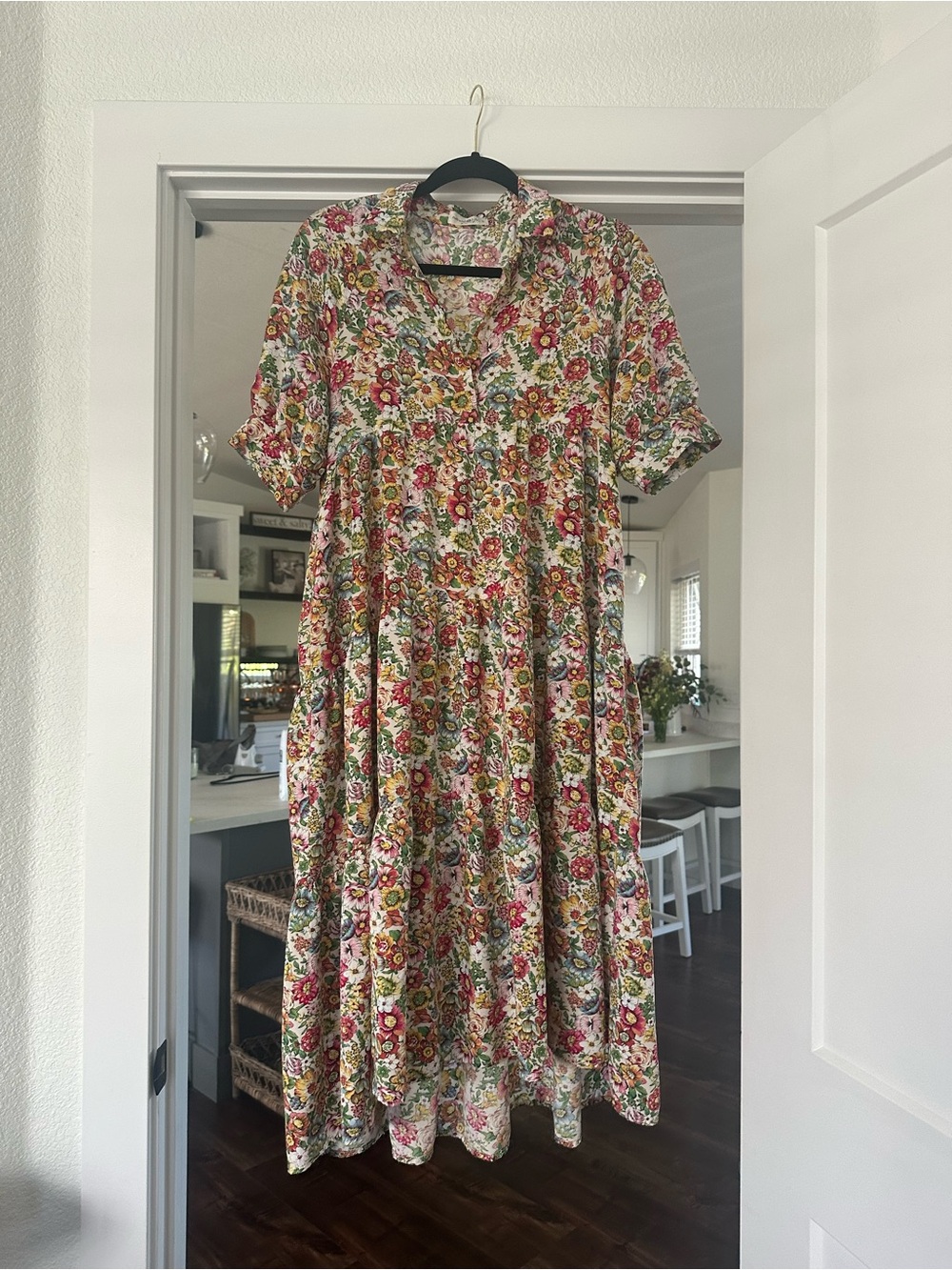 Natural Life Floral Tiered Midi Dress in Multicolor